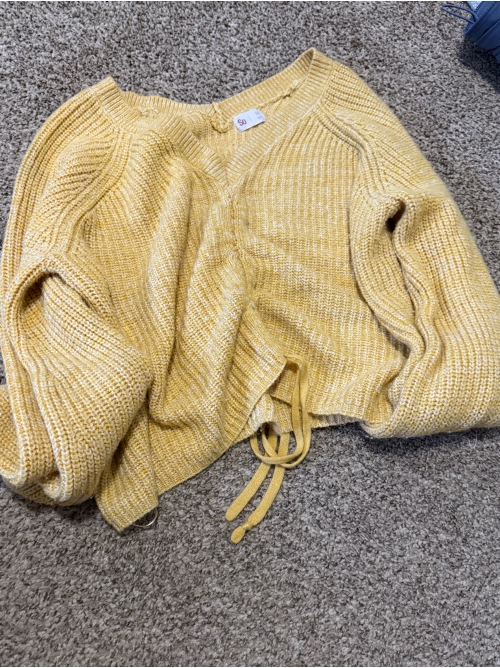 SO Yellow V-Neck Tie-Front Knit Sweater
